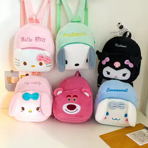Sanrio & Disney Plush Mini Backpack - Hello Kitty Kuromi Cinnamoroll Lotso Kids Schoolbag, Cute Cart