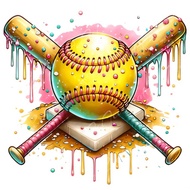 1/2/3pcs Softball Ice Cream Heat Transfer Stickers - Vibrant Yellow Softball Design With Dripping Ic