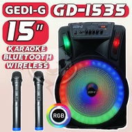 [ BLUETOOTH SPEAKER ] GEDI-G GD-1535 15”BASS WITH DUA WIRELESS MIC PROTABLE SPEAKER KARAOKE