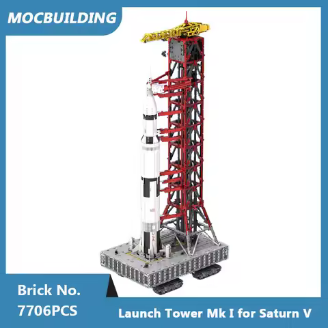 MOC Building Blocks Launch Tower Mk I for Saturn V 21309/92176 with Crawler DIY Assembled Bricks Cre