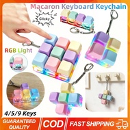 4/5/9 Keys Stress Relief Keyboard Keychain Macaron Keycap With RGB Light Finger Toy DIY Decompressio