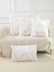 1入組樹木圖案靠墊套無填充物毛絨抱枕套用於臥室沙發家居裝飾