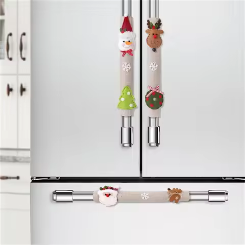 3pcs Christmas Refrigerator Handle Covers Kitchen Decoration Santa Claus Snowman Elk Refrigerator Do
