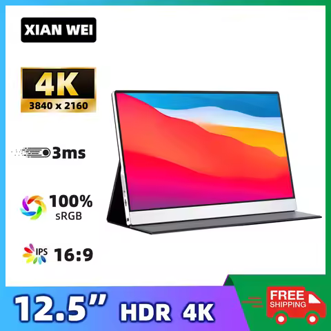 XIANWEI 12.5 Inch 4K Portable Monitor 100% SRGB Screen 3840X2160 USB-C 3.1 For Laptop Phone Raspberr