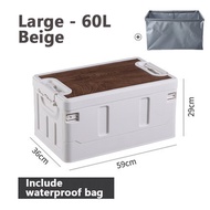 Foldable Storage Box Outdoor Camping Storage Box with Wooden Cover 35L/60L Wooden Storage Box with C