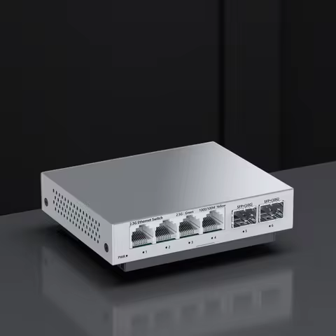 HORACO 2.5GbE Switch 2.5GBASE-T 4 Port 2.5G RJ45 with 2 Port 10G SFP+ Fanless Plug and Play Network 