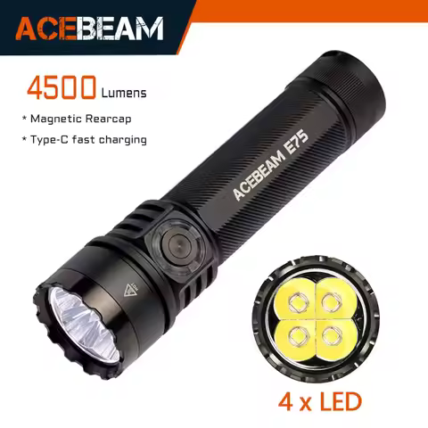 ACEBEAM E75 Quad-Core LED Flashlight USB C Rechargeable Torch With 21700 Battery 4500LM 260M Flashli