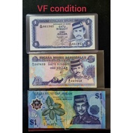 Old Brunei 2nd 3rd 4th $1 banknote set.