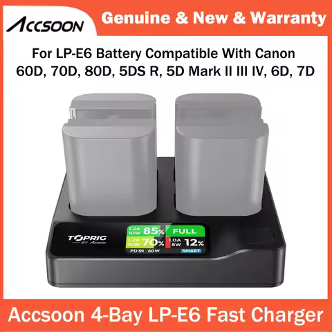Accsoon TOPRIG BC03 4-Bay Fast Charger For LP-E6 Battery Compatible With Canon 60D, 70D, 80D, 5DS R,