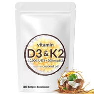 2-in-1 Vitamin D3 K2 Supplement Softgel,D3 K2 Vitamin 10000 IU Softgels,200 mcg Vitamin K2,Vitamin D