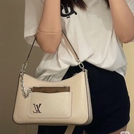 LV水波紋Marelle腋下包芯片款 奶昔白銀扣 25*17*7.5 99新配件盒子塵袋購證子袋