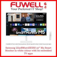 Samsung LS32BM501EEXXS 32" Samsung M5 FHD Smart Monitor in white colour with its embedded TV apps