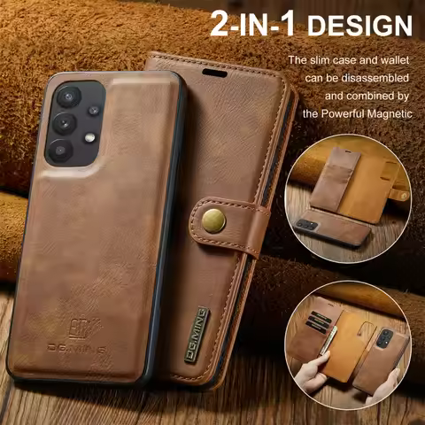 2 in 1 Leather Detachable Magnetic Wallet Flip Phone Case for Samsung Galaxy A54 A34 5G A73 A53 A33 