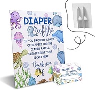 Under the Sea Diaper Raffle Tickets with Sign - Ocean Animals Baby Shower Game Card Set-1 Sign and 5