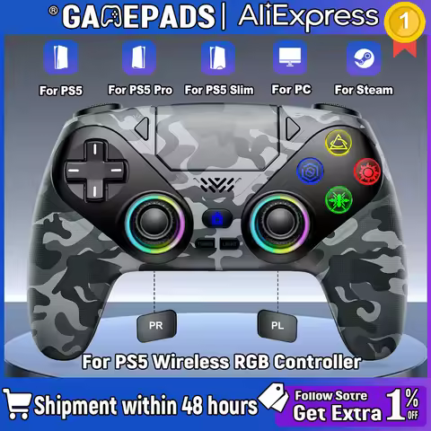 Wireless RGB Light Gamepad For Playstation 5 Controller Console Gaming Controller With Turbo Dual Se