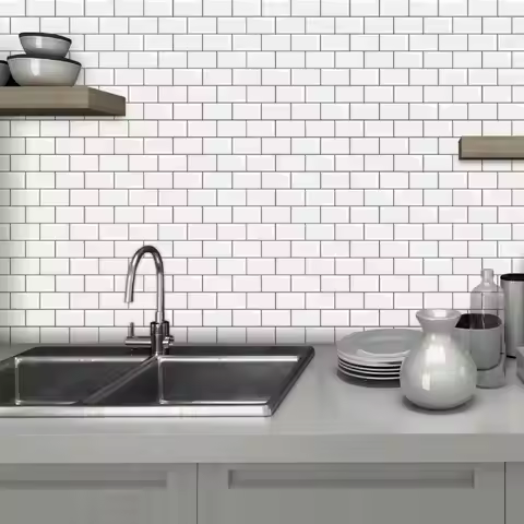 DIY 3D Effect Subway Tile Self-Adhesive Water Resistant Wallpaper for Kitchen Wall Milk Tea shop
