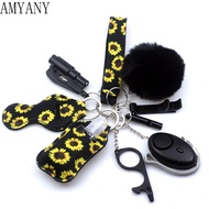 Safety Keychain Women Bottle Opener Pom Pom Fur Ball Wristlet Keyring
