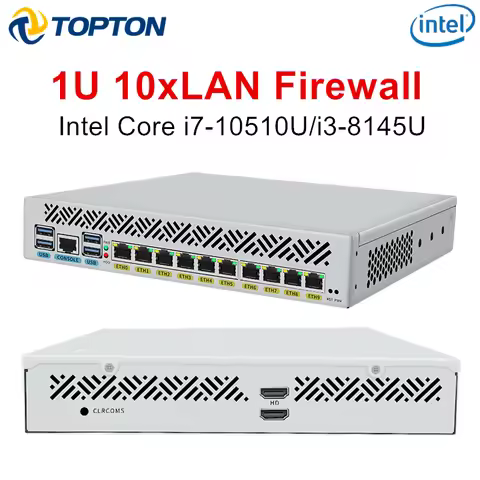 Topton 10x1GbE LAN 1U 9.5 Inch Rack Mount Firewall Appliance Mini PC Intel Core i7 10510U i3 8145U R