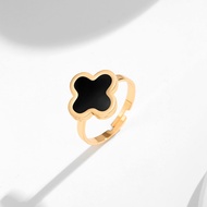 Lanmi Jewelry Korea Cincin Titanium Wanita Korea Lapis Emas Cincin Clover Titanium Warna Hitam Akses