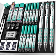 Nicpro 3 Pack Blocky Gear 2.0 mm Metal Mechanical Pencils Set with Case, Drafting Pencil with 13 Tub
