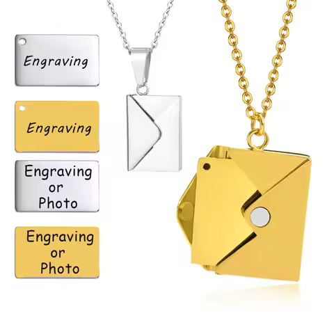 Envelope Pendant Necklace Customized Stainless Steel Jewelry Confession Engraved Text Photo Christma