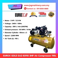 EUROX EAZ-83110 3HP Air Compressor 110L Portable Industrial Compressor