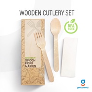 50/100pc Disposable Wooden Cutlery Set 16cm Spoon Fork Serviette Napkin Individually Wrapped