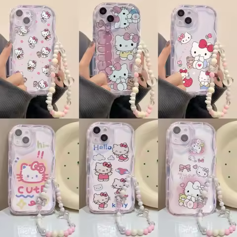 Case For Vivo Y33S Y21S Y28 4G Y17S Y04 Y03 Y29S Y28S Y18 V40 V50 Lite cover kitty cat Wrist Chain W