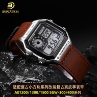 Suitable for casio casio Small Square AE1200/1300/1500/1000 Retro Genuine Leather Watch Strap