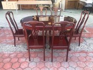 【全省二手貨 總店】二手家具*紅木鑲貝餐桌椅組(一桌六椅) 原木餐桌 實木餐桌 紅木餐桌椅 橢圓餐桌 餐桌椅 餐桌
