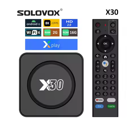 SOLOVOX 2024 X30 X Play Android 12 Smart TV Box H618 Quad 2G 16G WiFi6 BT5 Voice Assistant YouTube 8