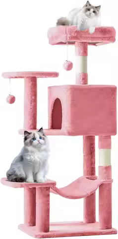 44-Inch Cat Tree Tower with Condo, Hammock & Sisal Scratching Posts for Indoor Cats Play - Pink
