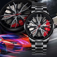 Fashionable men's sports watches featuring 3D car wheel design with stainless steel band wristwatche