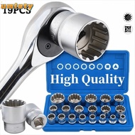 UMISTY 19 Pcs Spline Socket Set, 1/2" Drive Cr-V 12 Point Socket Set, High Quality 8-32mm Metric 6-A