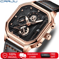 CRRJU Jam Tangan Pria Tahan Air Kreatif Tren Fashion Kulit Kuarsa Panggil Persegi Arloji Olahraga 23