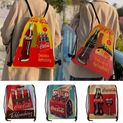 C-Coca C-cola Cartoon Drawstring Bags Sports Backpack Gym Sackpack String Bag For Yoga