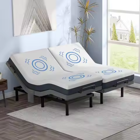Bed Frame Split King with Massage, Electric Bed Base Frame with Adjustable Legs, USB Ports, Wireless