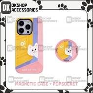 Cute White Cat Magnetic Case with Magnetic Popsocket – Soft TPU, Anti-Stain | DKshop