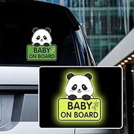 Iprokiu High Intensity Reflective Cute Panda Baby on Board Car Sticker Waterproof Kids on Board Car Decal Safety Warning Sign Baby in Car Bumper Window Sticker (Fluorescent Green)