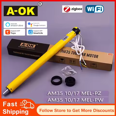 A-OK AM35 10/17 Smart Rolling Tubular Motor,Tuya Zigbee /Wifi Motor RF433 Remote for 40mm/45mm/47mm/