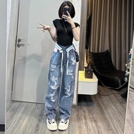 ELWYN ripped jeans, blue high-waisted straight-leg women's jeans, size S M L 8780
