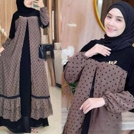 Dinara Maxi Ceruty Bebydoll Gamis Ceruty Kancing Rompi Polka /Gamis