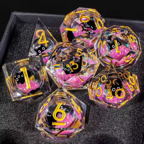 DND Resin Dice Set, Liquid Core Cat D&D Dice, Cute Dungeon and Dragon Dice, Sharp Edge Role Playing 