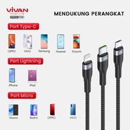 Kabel Data 3 in 1 Fast Charging 6A Micro USB Lightning Type C VOC VYT120 Black Original VIVAN