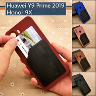 Carristo Huawei Y9 Prime 2019 / Honor 9X Simple Back Silicone Case with Luxury Card Pocket Holder Slot Soft TPU Cover Casing Phone Mobile Colourful Stand Housing