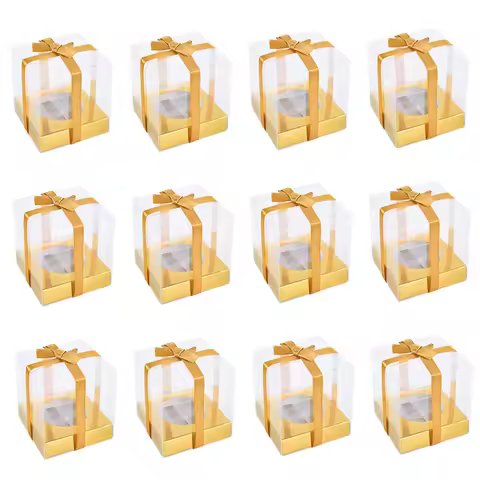 12pcs Clear Cake Boxes Dessert Pastry Bakery Packaging Box Cake Container Wedding Birthday Party Sup