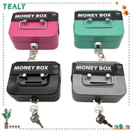 TEALY Money Box, Metal with Coin Slot Cash Box, Lockable Sturdy Handles Security Coin Saving Box