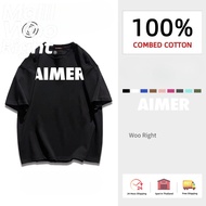 (24 Hours Delivery)Woo Right 2025 New Summer Round Neck T-Shirt "AIMER" Printing Loose Top Hundred