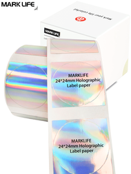 Marklife 彩虹全息圓形熱敏標籤紙 0.95x0.95英寸（24mm * 24mm）彩虹激光貼紙,1捲圓形標籤300張 / 捲-適用於 P50,d100無墨水打印機,防水、粘性、商標/條形碼/情人節禮物/伊德克哈特卡本节/斋月