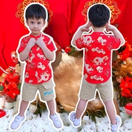 เสื้อเชิ้ตเด็ก ตรุษจีน คอจีน ลายมังกร สีแดงรับทรัพย์